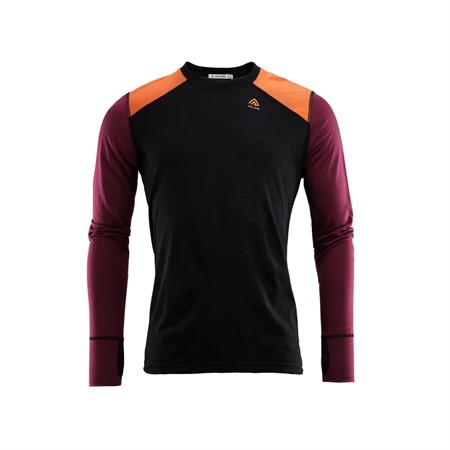 LightWool reinforced crewneck M's - Jet Black/Zinfandel/Orange Tiger S