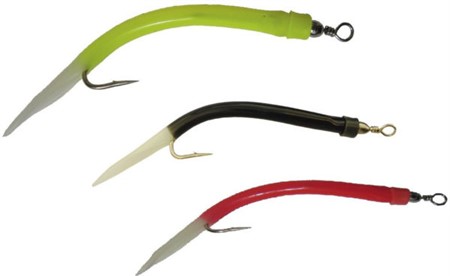 Gummi Makk färdigriggad röd/blå lys glitter 2 krokar 12/0